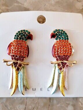 🌺Parrot Rhinestone Earings Parrot Accessories Tropical Wear Resort Wear